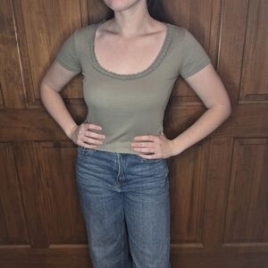 Olive Green Women's U-Neck Top